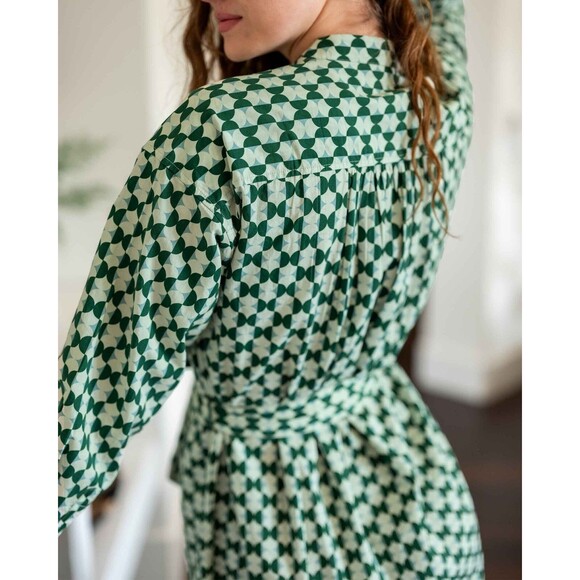 Voyageur By Mersea Aphrodite Long Sleeve Shirt Dress Printed Buttondown L 279935 - Picture 10 of 10